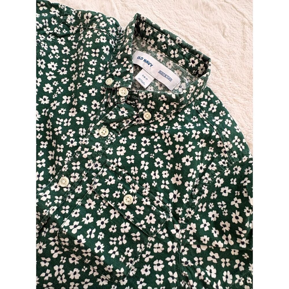 Old Navy Boys Green Floral Button Down Shirt Small 6-7 Built-In Flex